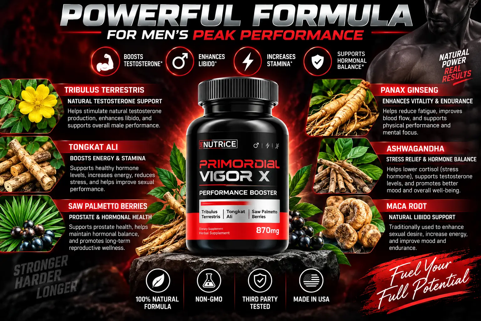 The Primordial Vigor X formula, three named botanicals