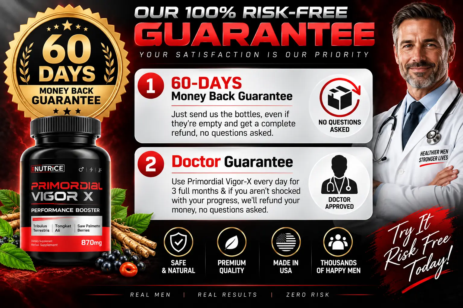 Primordial Vigor X 60-day money-back guarantee badge